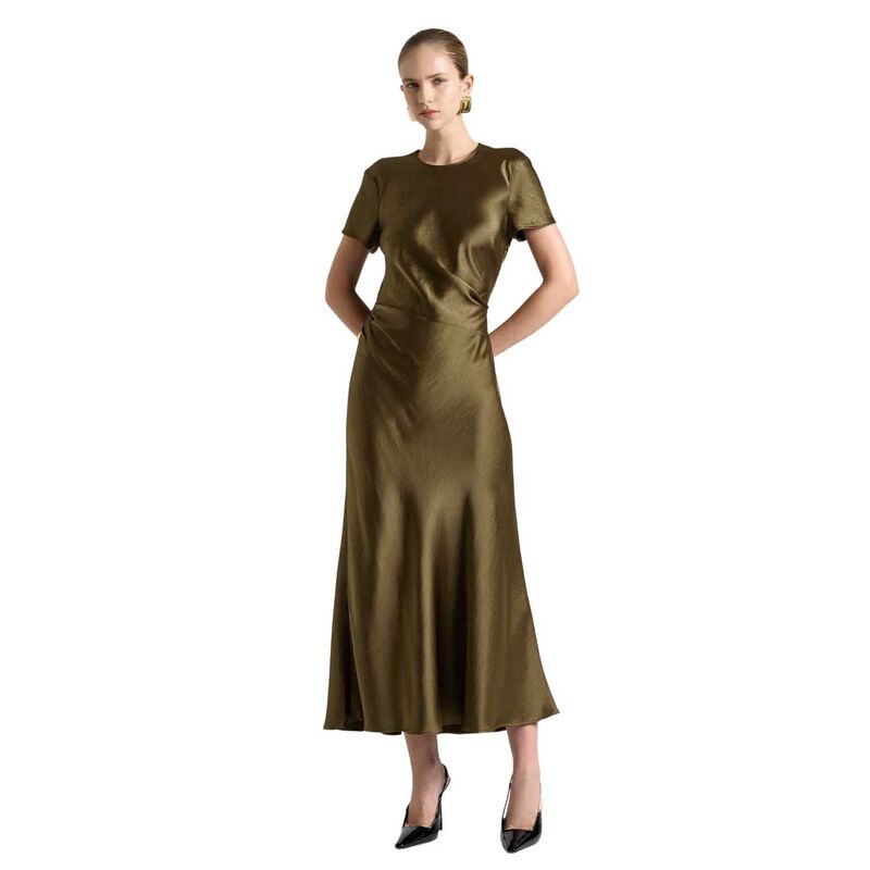 Cue Viscose Satin Draped Waist Midi Dress image number 0